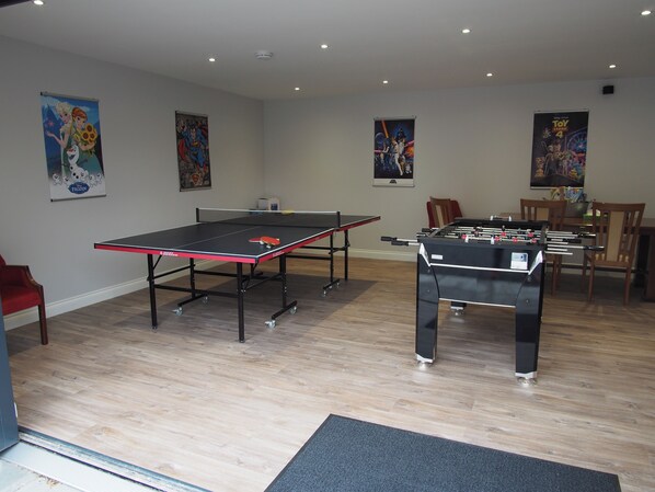 Games room, table tennis, table football, sub soccer and board games