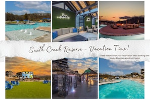 FREE RESORT AMENITIES WHEN BOOKING WITH SMOKY MOUNTAIN VACATION CABINS

INCLUDED AMENITIES
Lazy River - Swimming Pool - Hot Tubs - Cabanas - Outdoor Movie Theater - Mini-Golf - Putting Green - Fire Tables - Snack Shack - Kids Splash Zone & More!