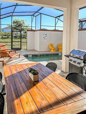 outdoor furniture and pool