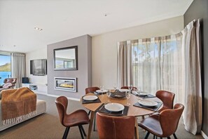 Stylish, large dining room with fabulous views.