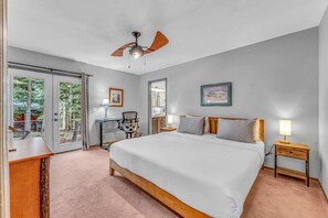 Bedroom 1: Master bedroom, king bed, dresser, 32” TV, dedicated workspace, access to backyard, en-suite bathroom