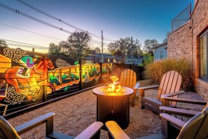 Private entertaining yard with fire pit