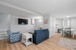 Spacious, open living, dining and kitchen area.