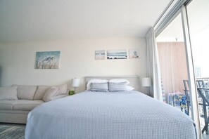 Comfy queen sized bed with new mattress and sofa bed (full size).