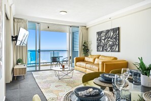 Spacious and elegant living area for the guests to relax
