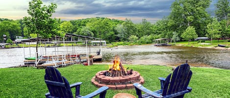 Fire pit, private dock and great view!
