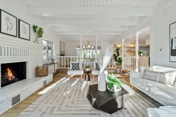 Living room with fireplace and smart TV