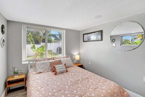The final bedroom offers a comfortable queen bed & ample closet space