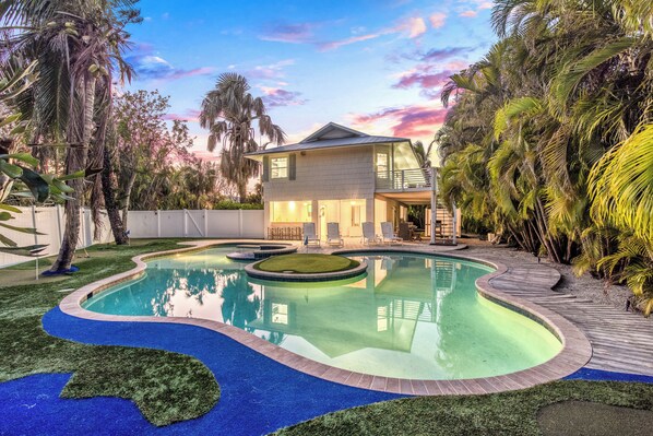 Pool and Yard at twilight