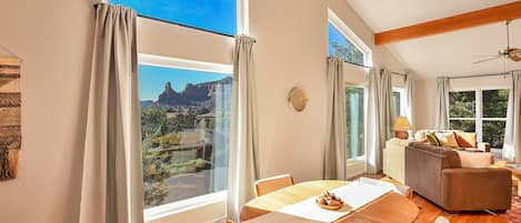 Welcome to Red Rock Magnificence by PORTER! Nestled in the serene Village of Oak Creek, this single-level Sedona retreat offers breathtaking views of Bell Rock, Courthouse Rock, and Castle Rock from every window.