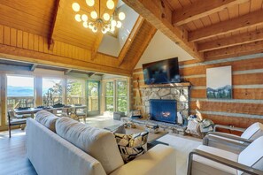Living Room | 2-Story Cabin | Mountain Views | Smart TV w/ Cable | Fireplace
