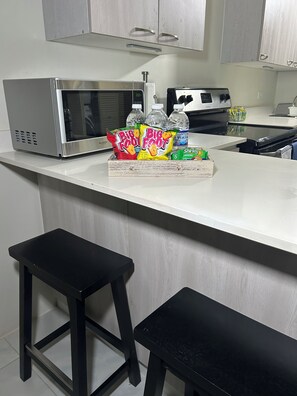 Welcome snacks and extra dining space.