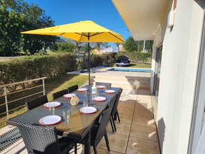 Step outside to our private outdoor dining area and BBQ.