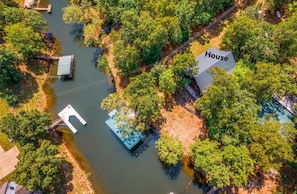 Aerial view of house and dock