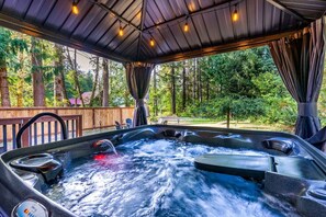 Covered Hot Tub w/ Rope Lighting for relaxing in any weather condition!
