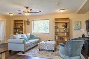 The living room w/ TV (log into your favorite apps, plus games and books.
