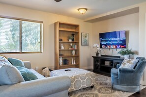 The living room w/ TV (log into your favorite apps, plus games and books.