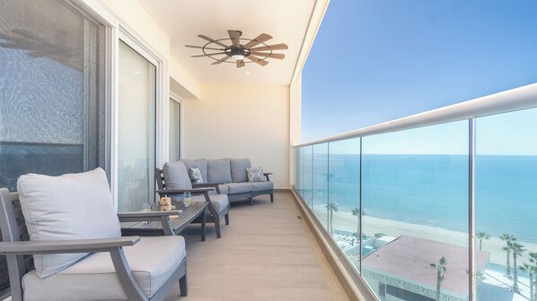 The well furnished balcony.