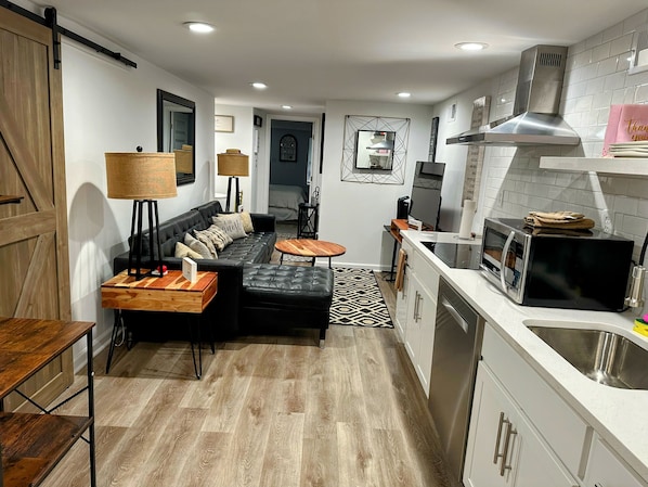 Living room/Kitchen/eating area combination area.