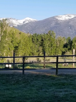 View of the Bitterroot Mountains from the side deck