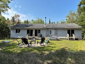 Single level home with decks off living room and master overlooking Lake Huron.