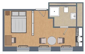 Spacious floor plan with private bathroom and kitchen in the N°8A Boardinghouse Lüneburg