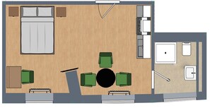 Spacious floor plan with private bathroom and kitchen in the N°8A Boardinghouse Lüneburg
