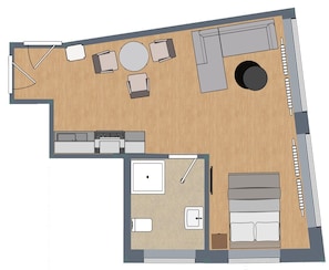 Spacious floor plan with private bathroom and kitchen in the N°8A Boardinghouse Lüneburg 