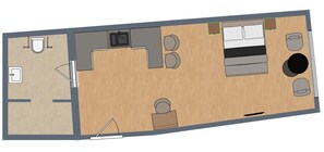 Spacious floor plan with private bathroom and kitchen in the N°8A Boardinghouse Lüneburg