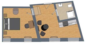 Spacious floor plan with private bathroom and kitchen in the N°8A Boardinghouse Lüneburg