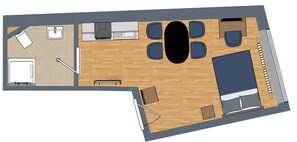 Spacious floor plan with private bathroom and kitchen in the N°8A Boardinghouse Lüneburg 