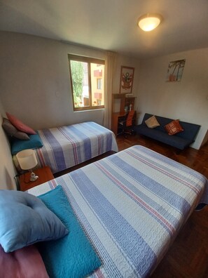 third room, 2 simple beds and sofa bed