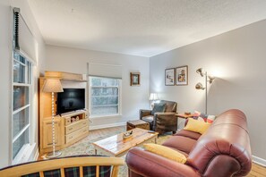 Living Room | In-Unit Laundry | Self Check-In | Central Heating & A/C