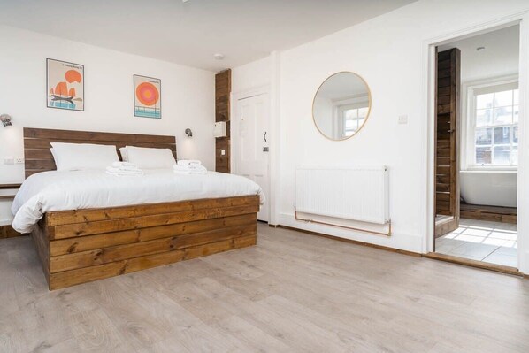 Large and light studio apartment with plenty of space to relax and unwind.