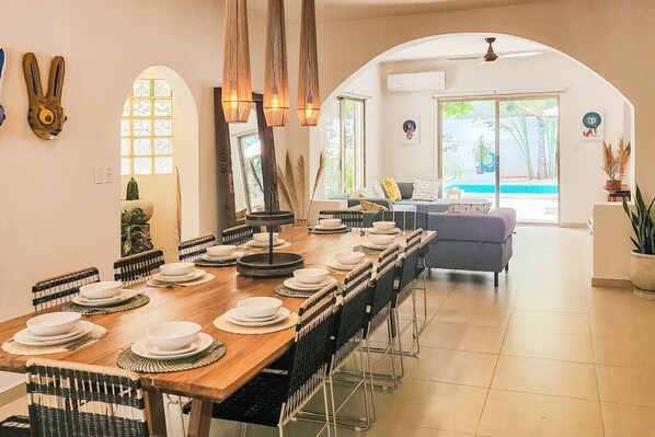 Dining room looking towards the living room / pool area