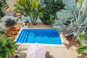 View of the pool from the roof terrace