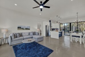 The open floor plan is both spacious yet cozy.