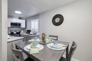 Dining room table to enjoy a family brunch and hot coffee when you wake up to start your day.  