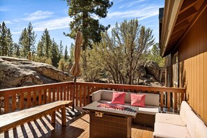 Outdoor seating with a firepit.
