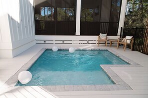 Private heated saltwater pool - tucked between the main house and carriage house