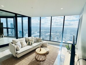 High above the clouds overlooking the city