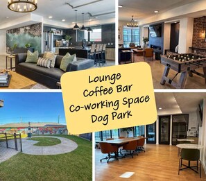 Sip a free coffee in the lounge, get some work done in the dedicated coworking space, or let your furry friend off leash in the dog park
