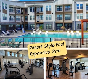 Resort Pool + Gym with weights, yoga studio, peloton, and more