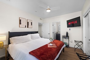 Sleep soundly on our luxurious memory foam mattress in the master bedroom.