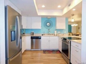 Remodeled Kitchen, all new appliances and fully stocked w/dishes, glasses, pans