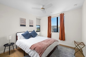 A Queen sized memory foam and serene decor for the ultimate relaxation.