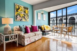 Spacious living area with multiple seating options designed for your comfort