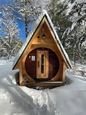 Enjoy our 6-8 person wood burning Finnish Sauna