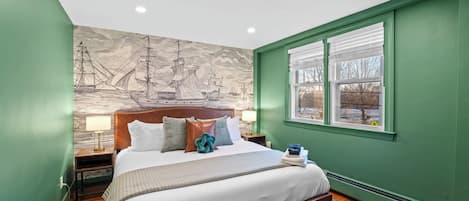 The bedroom has a brand new king sized mattress