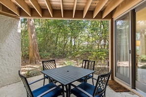 One of Two Patios, this one is Accessible from the Living Room and Primary Bedroom